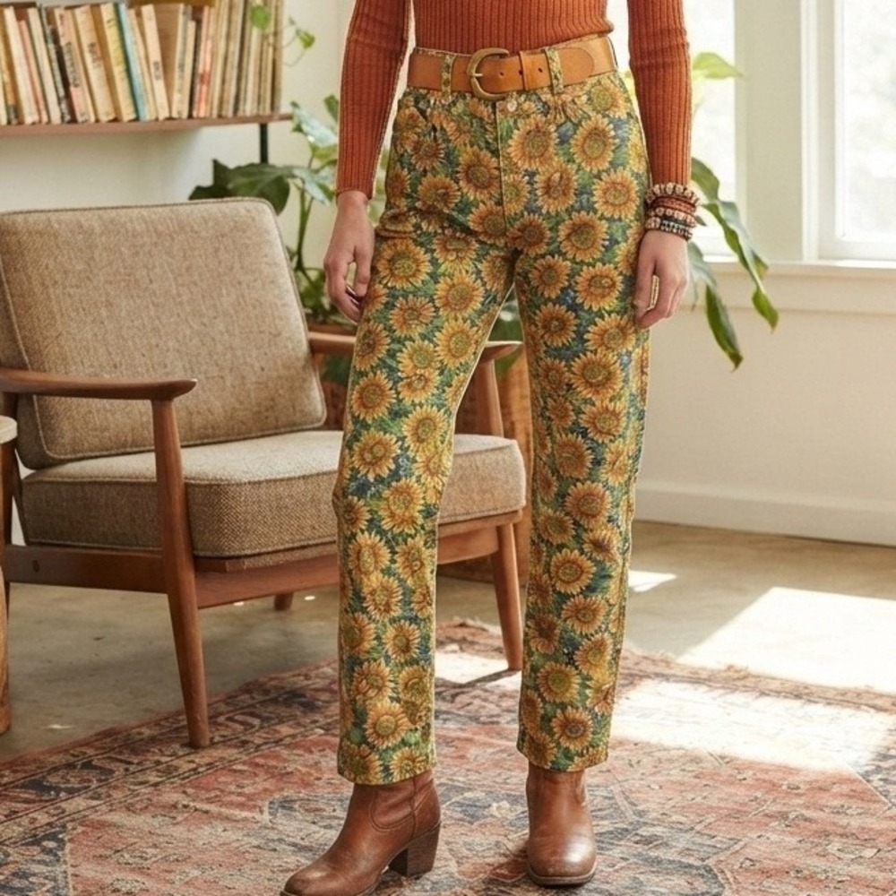 boho carpetbag floral pants 31 Sunflower Tapestry cottagecore retro 70s forest